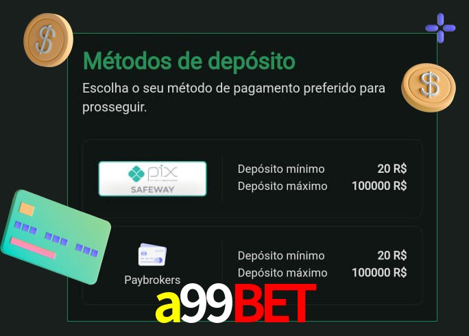 O cassino a99bet oferece uma grande variedade de métodos de pagamento